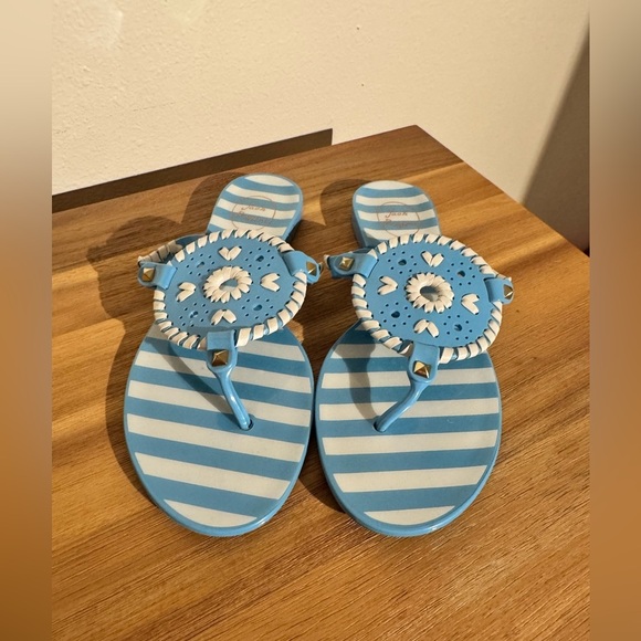 Jack Rogers Georgica Jelly Sandals Nautical Blue White Strip Size 7 EUC - Picture 2 of 5